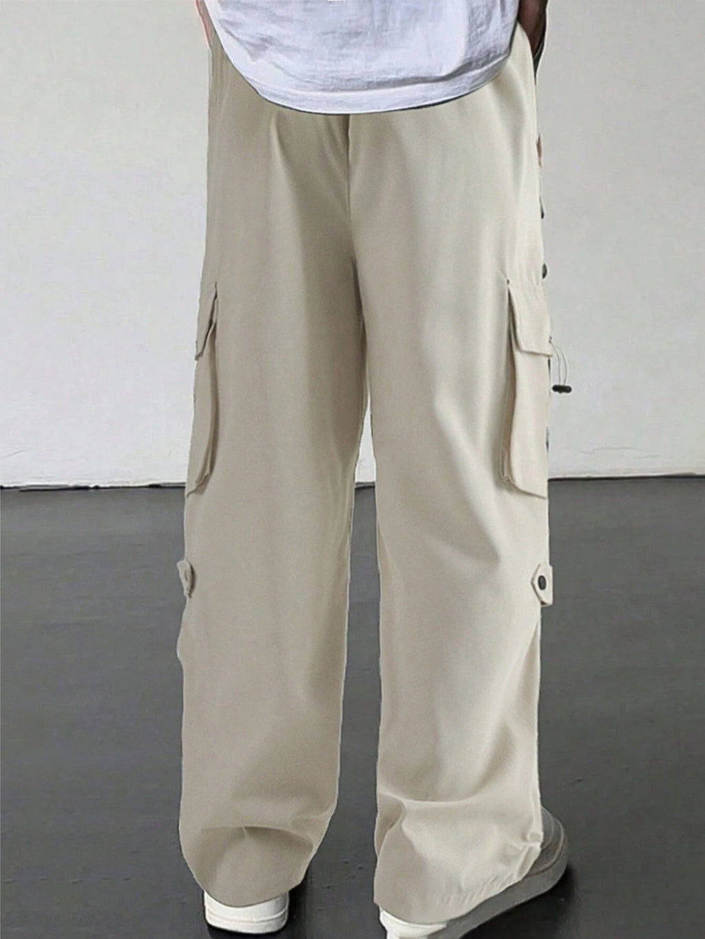 Manfinity EMRG Men'S Flap Pocket Drawstring Waist Cargo Pants Baggy Long Plain Going Out, Back to School