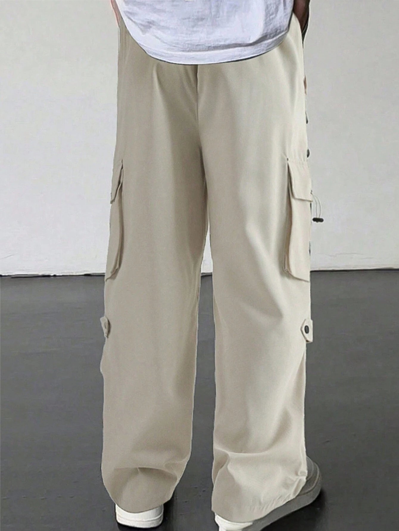 Manfinity EMRG Men'S Flap Pocket Drawstring Waist Cargo Pants Baggy Long Plain Going Out, Back to School